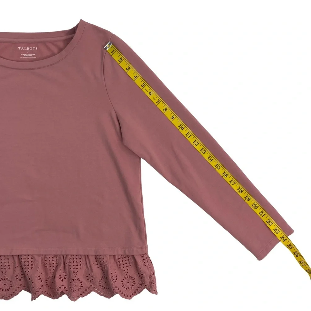 Talbots Women’s Dusty Rose Pink Long-Sleeve Top, Lace Eyelet Ruffle Trim, Size L - Picture 10 of 11